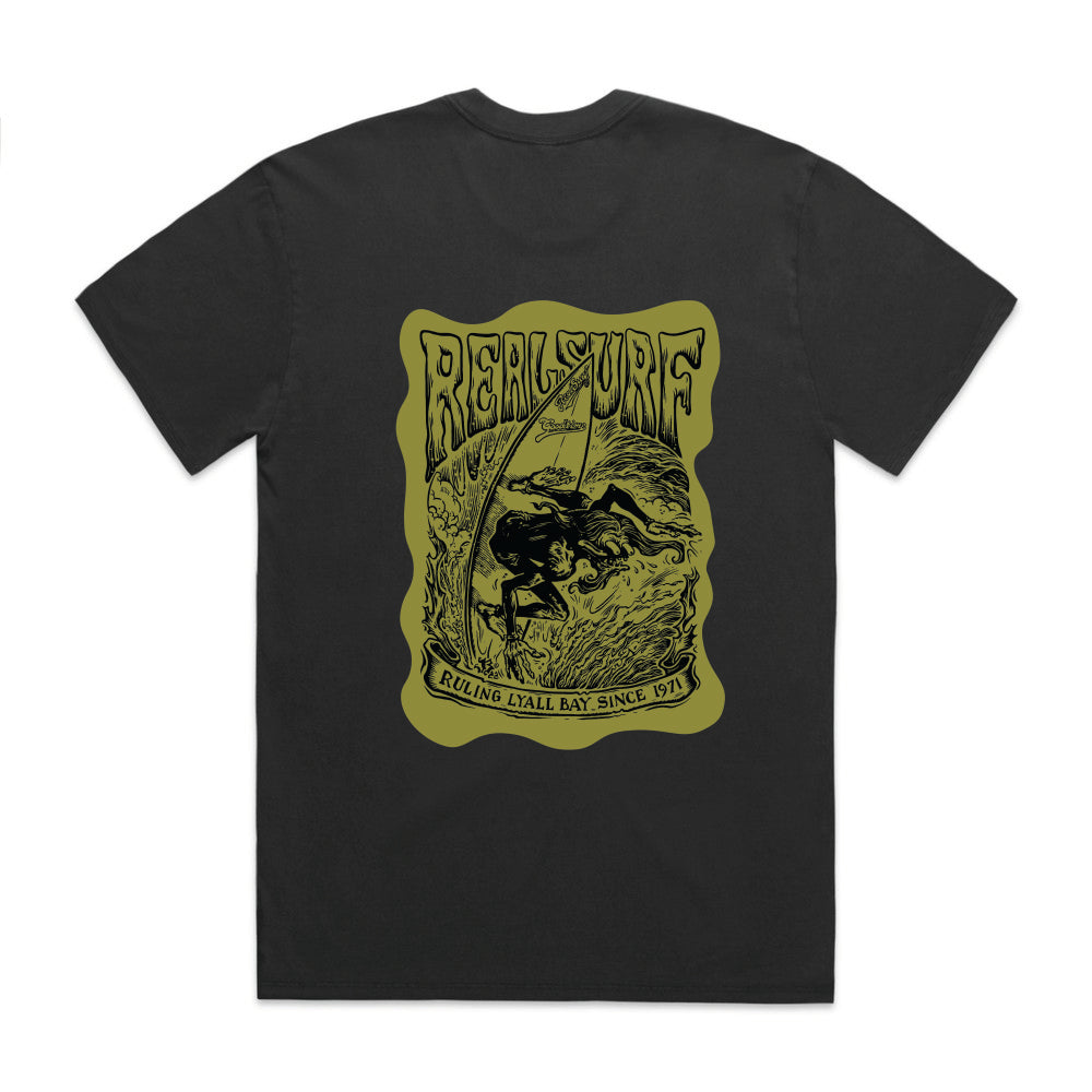 REAL SURF BACKHAND ATTACK HEAVY FADED TEE - COAL