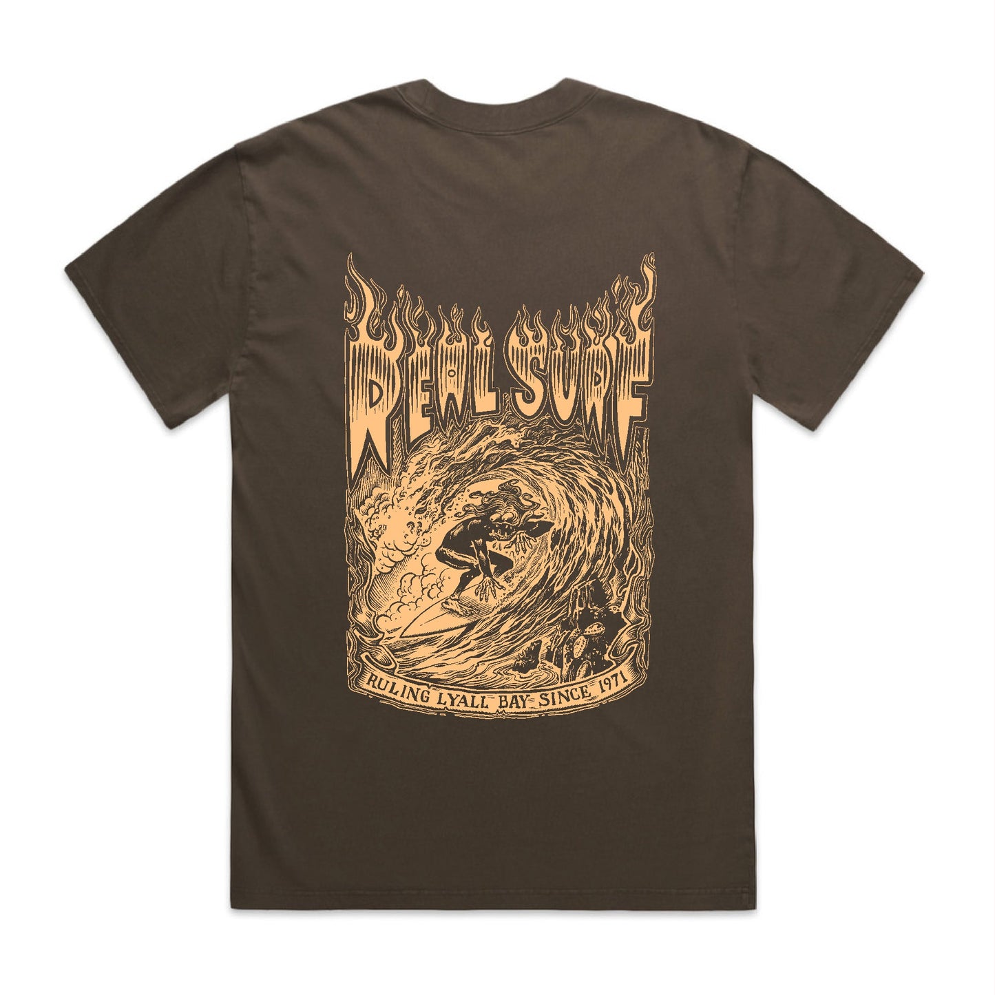 REAL SURF GOOFY FLAME HEAVY FADED TEE - BROWN