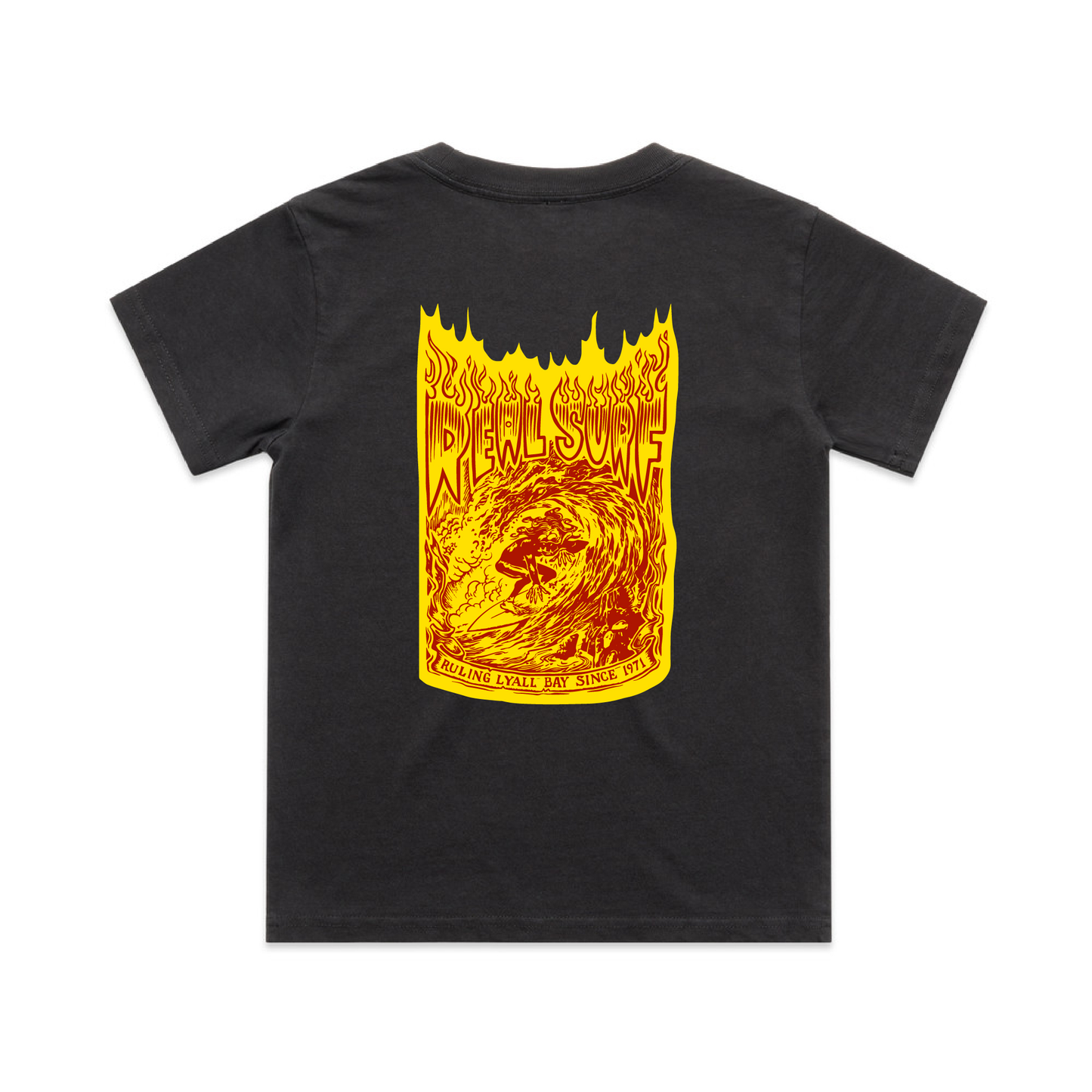 REAL SURF YOUTH GOOFY FLAME HEAVY FADED TEE - BLACK