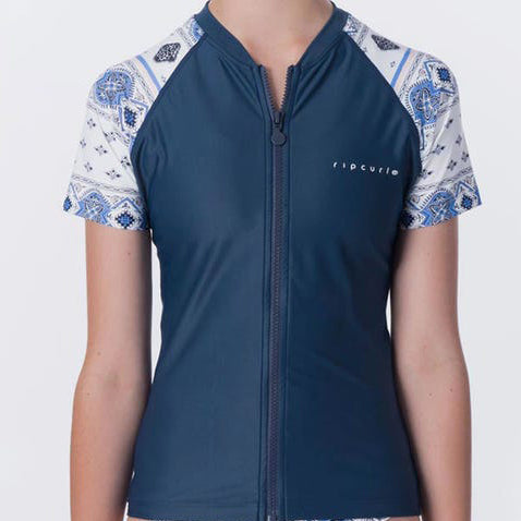 RIP CURL YOUTH ISLAND TIME ZIP S/S RASH TOP