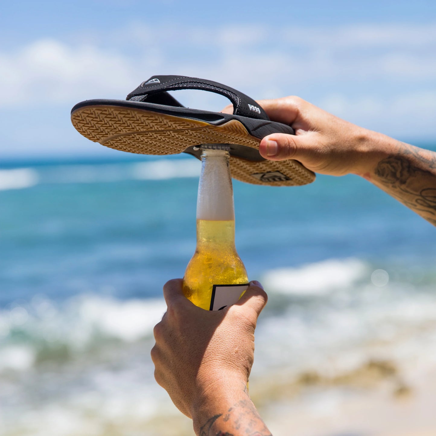 REEF FANNING SANDAL - BLACK/SILVER