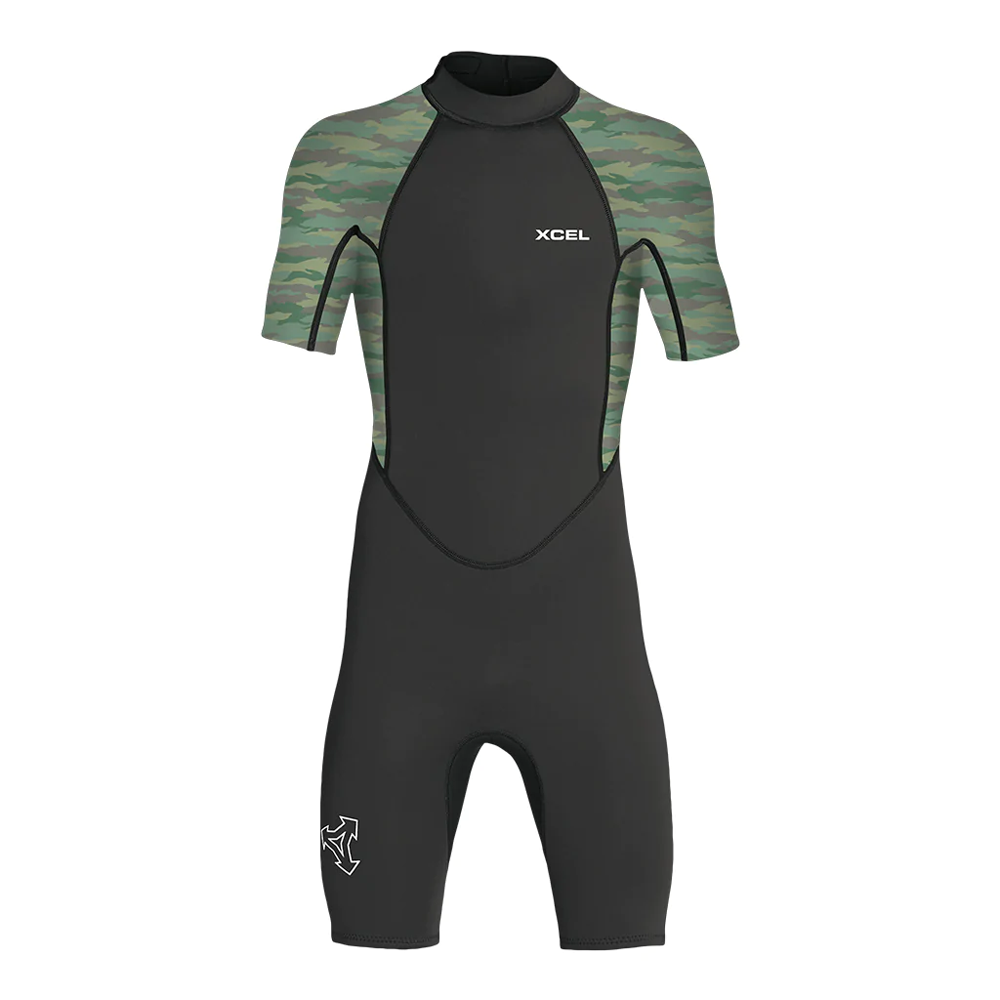 XCEL YOUTH AXIS 2MM S/S SPRINGSUIT BLACK/GREEN CAMO