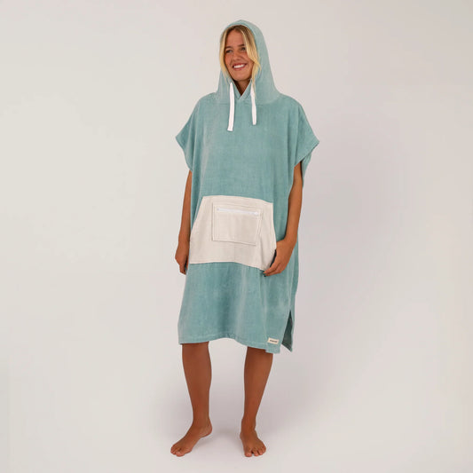 O&E DAYDREAM HOODED PONCHO - DUSTY TURQUOISE