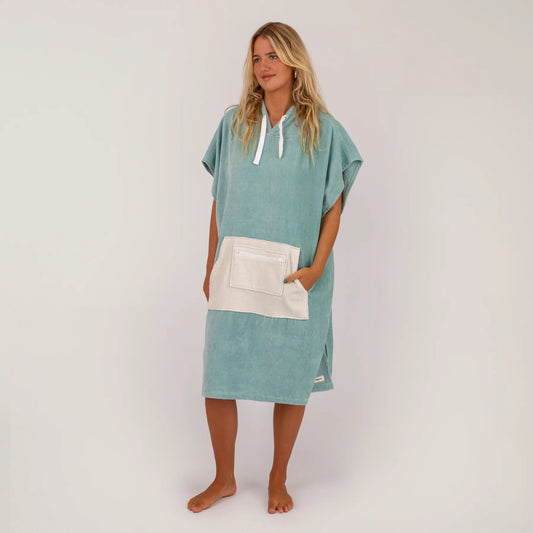 O&E DAYDREAM HOODED PONCHO - DUSTY TURQUOISE