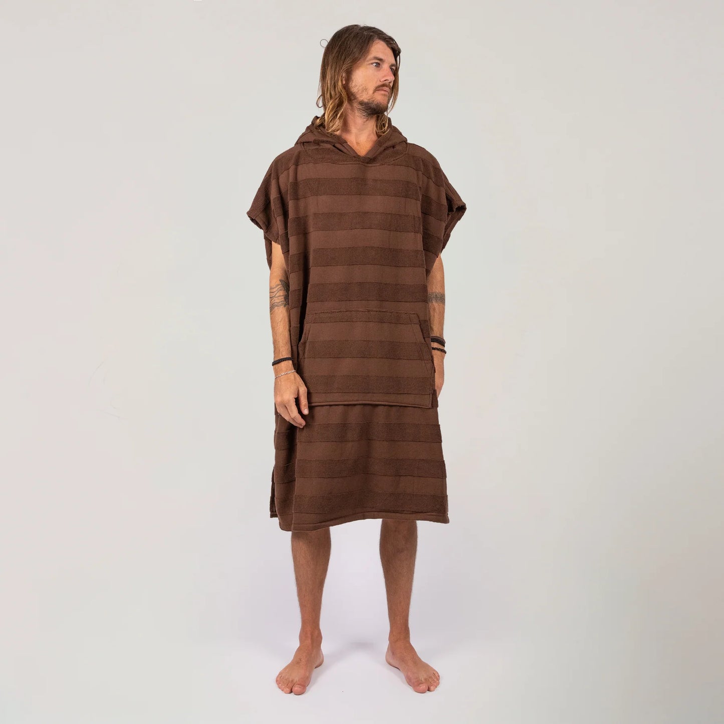 O&E LAYZ HOODED PONCHO - COCOA