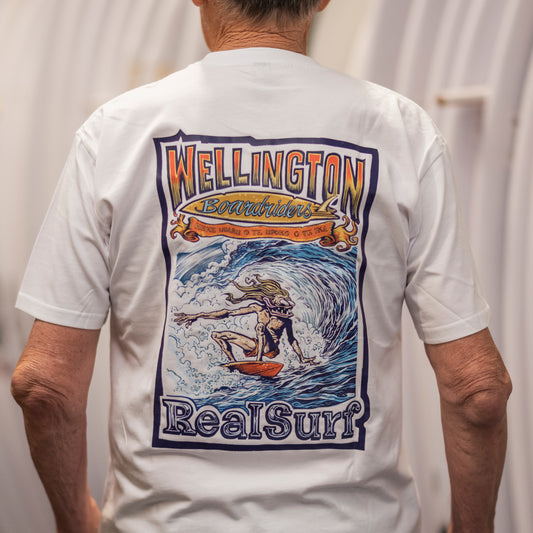 WELLINGTON BOARDRIDERS X REAL SURF TEE - WHITE