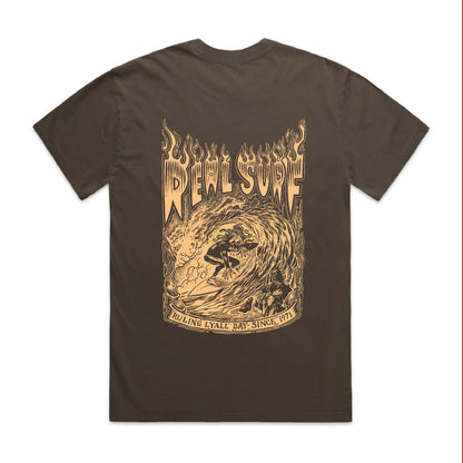 REAL SURF GOOFY FLAME HEAVY FADED TEE - BROWN