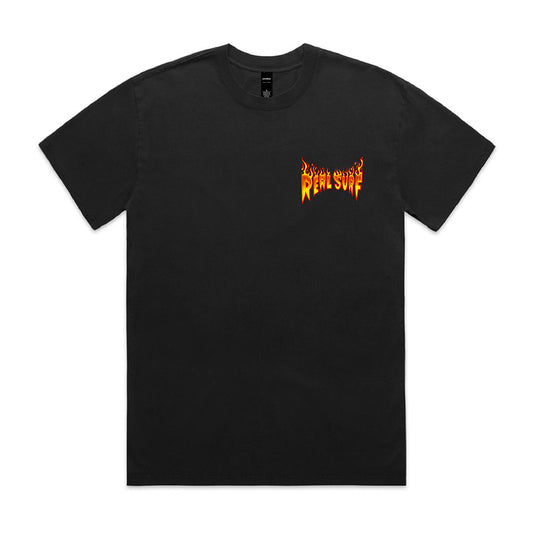 REAL SURF GOOFY FLAME HEAVY FADED TEE - BLACK