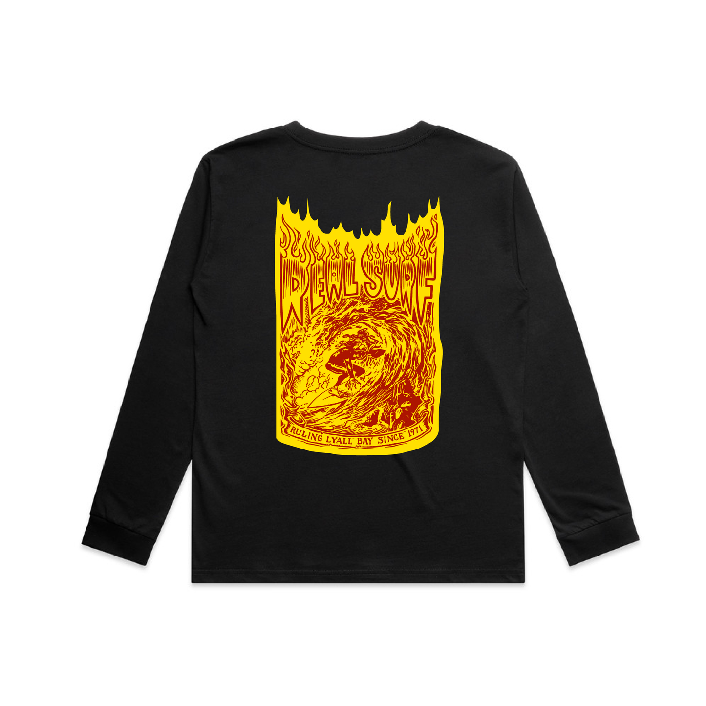 REAL SURF YOUTH GOOFY FLAMES CLASSIC LONG SLEEVE TEE - BLACK