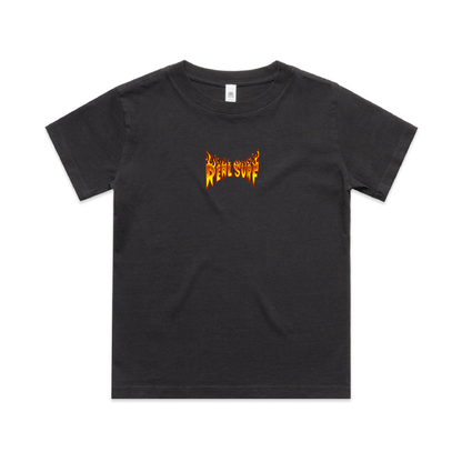 REAL SURF YOUTH GOOFY FLAME HEAVY FADED TEE - BLACK