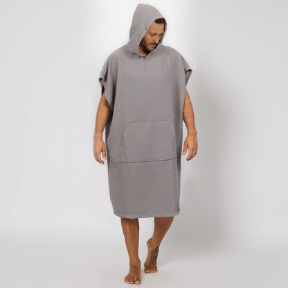 O&E MENS WAFFLE HOODED PONCHO - FOG