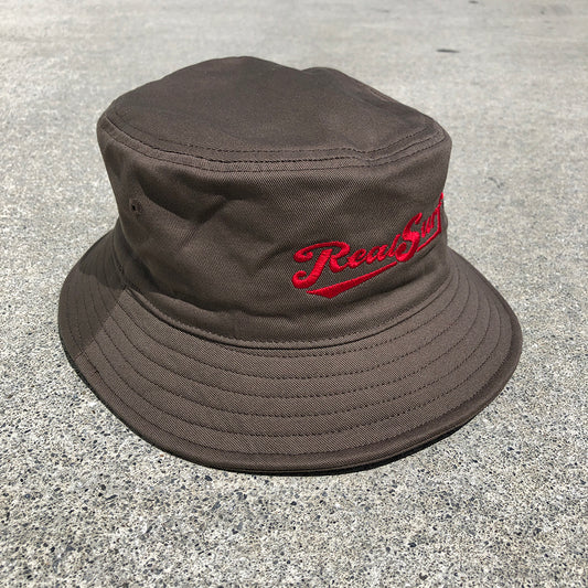 REAL SURF EMBROIDERED BUCKET HAT - WALNUT/RED