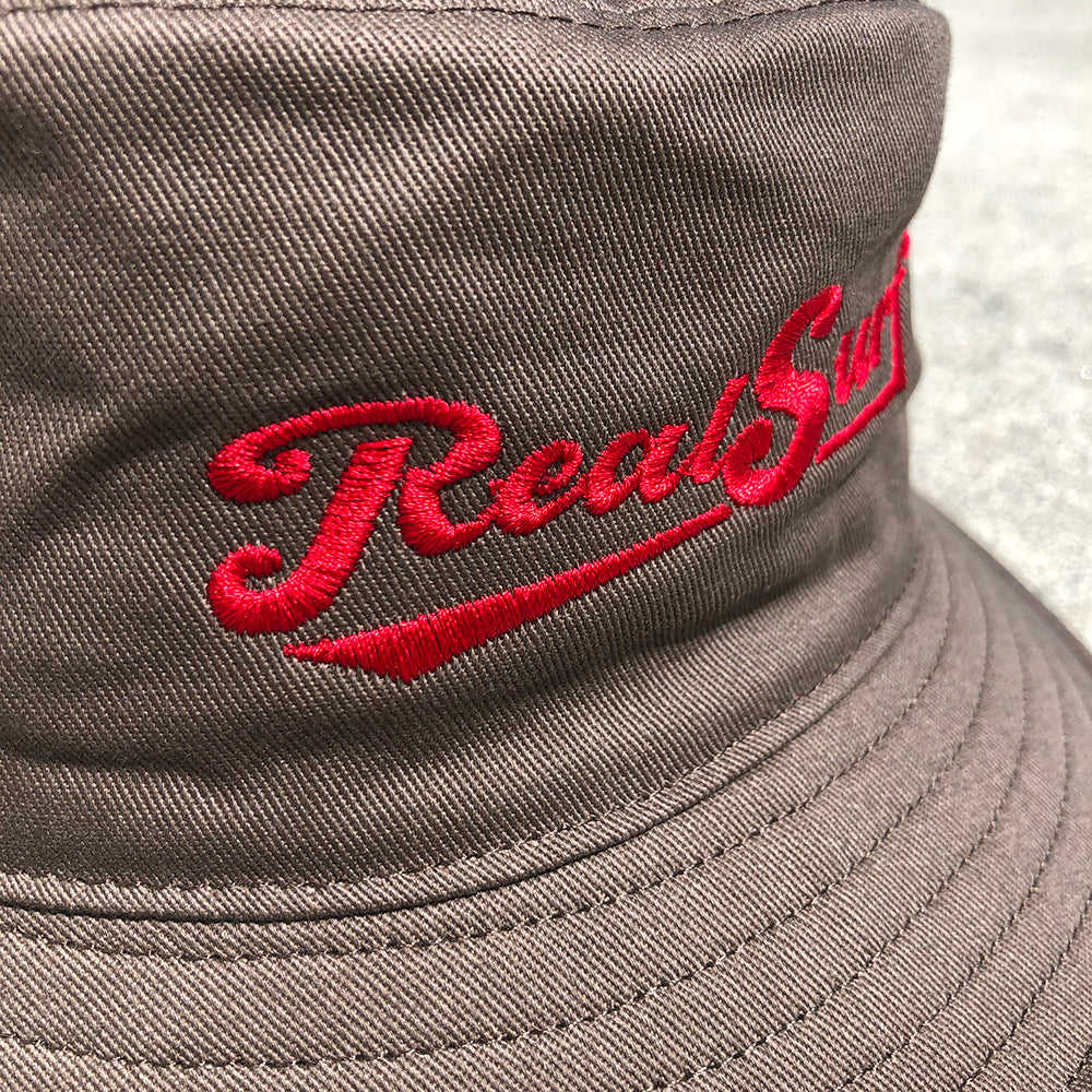 REAL SURF EMBROIDERED BUCKET HAT - WALNUT/RED